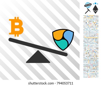 Bitcoin Nem Balance Swing pictograph with 700 bonus bitcoin mining and blockchain design elements. Vector illustration style is flat iconic symbols design for bitcoin software.