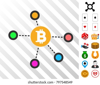 Bitcoin Net Nodes pictograph with bonus casino icons. Vector illustration style is flat iconic symbols. Designed for casino apps.