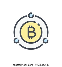 Icono de línea de color de red de bitcoin. Signo colorido del contorno del vector de la criptodivisa y de la cadena de bloqueo.