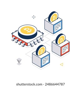 Bitcoin Network concept vector isometric style stock illustration. EPS file