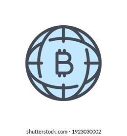 Bitcoin network connection color line icon. Cryptocurrency connection vector outline colorful sign.