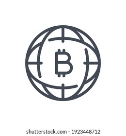Bitcoin network connection line icon. Cryptocurrency connection vector outline sign.