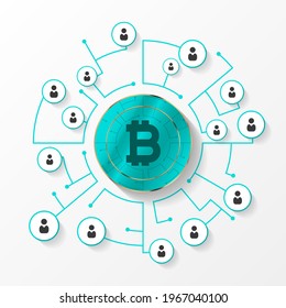Bitcoin. Conexiones de red. Concepto de divisa criptográfica. Ilustración del vector