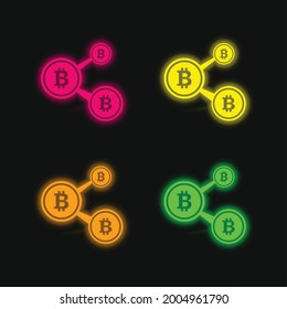 Bitcoin Network, vier farbglänzende Neonvektorsymbol