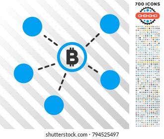 Bitcoin Network icon with 700 bonus bitcoin mining and blockchain graphic icons. Vector illustration style is flat iconic symbols design for bitcoin software.