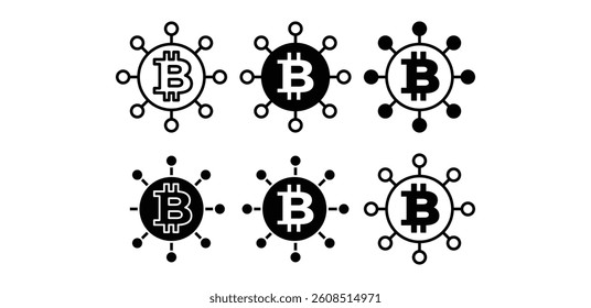 Bitcoin Network Icons Black and White Pixel Art Design Illustration