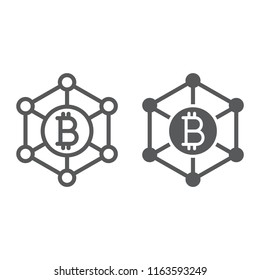 Bitcoin network line and glyph icon, money and finance, crypto network sign, vector graphics, a linear pattern on a white background, eps 10.