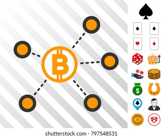 Bitcoin Network Links icon with bonus casino pictures. Vector illustration style is flat iconic symbols. Designed for gambling software.