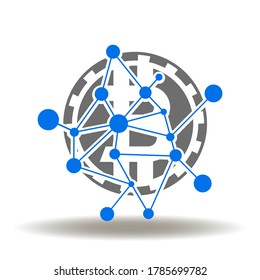 Bitcoin Network Logo. Bit Coin Networking Cryptocurrency Money Icon Vector. Blockchain Symbol.