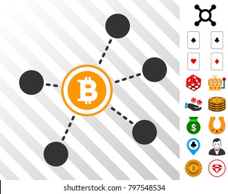 Bitcoin Network Nodes icon with bonus gamble clip art. Vector illustration style is flat iconic symbols. Designed for gamble software.