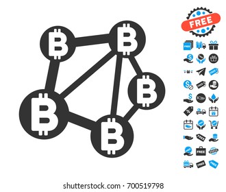 Bitcoin Network pictograph with free bonus pictograms. Vector illustration style is flat iconic symbols.