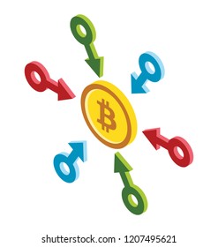 
A bitcoin with network representing decentralized exchange

