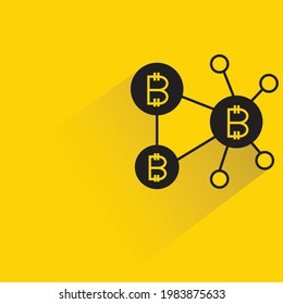 bitcoin network with shadow on yellow background
