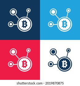 Bitcoin Network Symbol blau und rot vier Farben minimale Icon Set