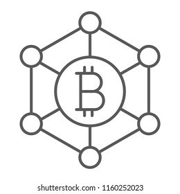 Bitcoin network thin line icon, money and finance, crypto network sign, vector graphics, a linear pattern on a white background, eps 10.