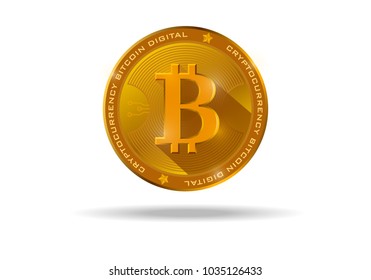 Bitcoin, a new world crypto currency, bitcoin realistic gold coin on a white background