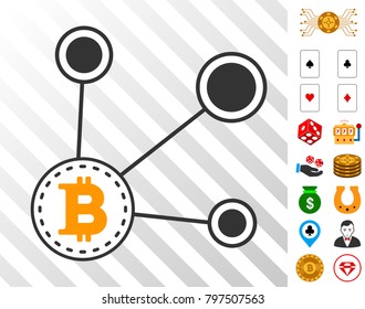 Bitcoin Node Connect icon with bonus casino graphic icons. Vector illustration style is flat iconic symbols. Designed for gambling websites.