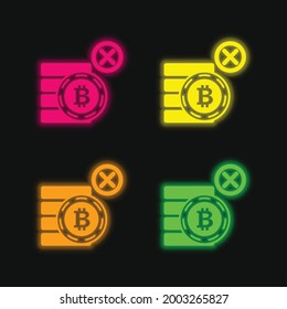 Símbolo Bitcoin no aceptado icono de vector de neón de cuatro colores brillantes