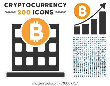 Bitcoin Office Building pictograph with 300 blockchain, bitcoin, ethereum, smart contract graphic icons. Vector clip art style is flat iconic symbols.