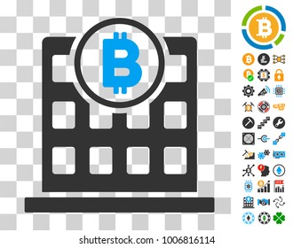 Bitcoin Office pictograph with bonus bitcoin mining and blockchain icons. Vector illustration style is flat iconic symbols. Designed for crypto currency websites.