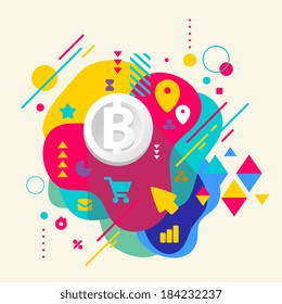Bitcoin on abstract colorful spotted background with different elements. Flat design. svg
