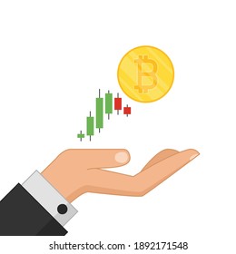 Bitcoin on Business hand vector. Bitcoin poster design.