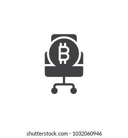 Bitcoin on chair vector icon. filled flat sign for mobile concept and web design. Cryptocurrency office simple solid icon. Symbol, logo illustration. Pixel perfect vector graphics