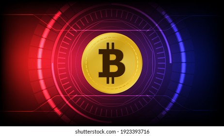 Bitcoin en circuito y fondo azul, concepto de dinero digital, ilustración vectorial.