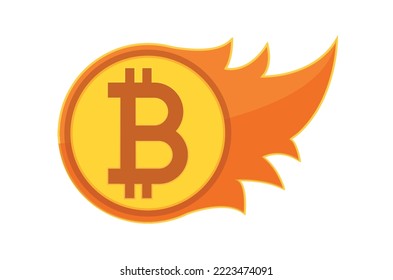 Bitcoin on fire. Comet illustration with cryptocurrency