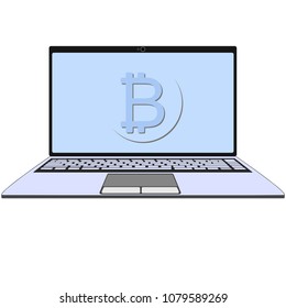 Bitcoin on Laptop Screen Transparent Vector Illustration