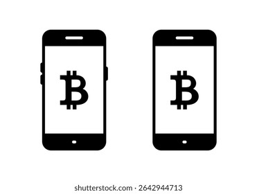 Bitcoin on mobile phone screen icon. Crypto currency on  cellphone symbol