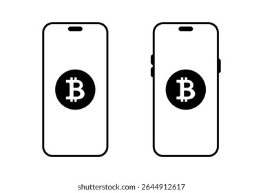 Bitcoin on modern smartphone screen icon. Crypto currency on phone symbol