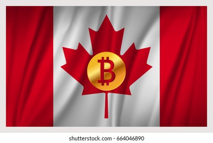 Bitcoin on the national waving flag of Canada country