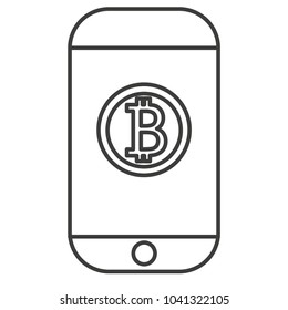 Bitcoin on the phone with thin outline style