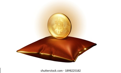 bitcoin on a red pillow
