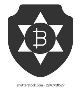 Bitcoin on the shield, bitcoin protection - icon, illustration on white background, glyph style