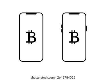 Bitcoin on smartphone screen icon. Cryptocurrency balance on mobile phone symbol