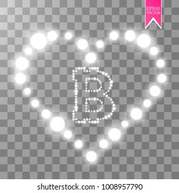 Bitcoin on the transparent background with shine heart and glitters stars and sparkles. Vector