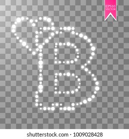Bitcoin on the transparent background with shine heart and glitters stars and sparkles. Vector