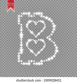 Bitcoin on the transparent background with shine heart and glitters stars and sparkles. Vector