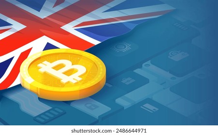Bitcoin on UK flag. Entry of banks into the spot market of cryptocurrency trading.