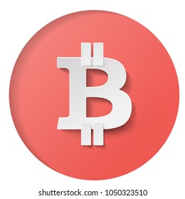 Bitcoin. Online crypto payment concept. Digital money, golden coin. Realistic paper style on red background. Vector for business, web banners, sites design