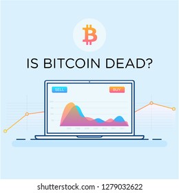 Is Bitcoin dead? Online crypto payment concept. Blockchain. Digital money, golden coin. Pay per click by virtual currency. Modern flat line vector for business, web banners, sites design