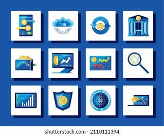 bitcoin online money icon set