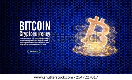 Bitcoin online payment, cryptocurrency concept . Bitcoin in the glowing portal. Crypto banner on a dark blue polygonal background. Vector illustration