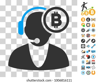 Bitcoin Operator pictograph with bonus bitcoin mining and blockchain pictures. Vector illustration style is flat iconic symbols. Designed for crypto-currency ui toolbars.