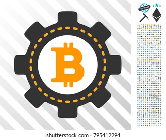 Bitcoin Options Gear icon with 700 bonus bitcoin mining and blockchain pictographs. Vector illustration style is flat iconic symbols design for crypto currency websites.