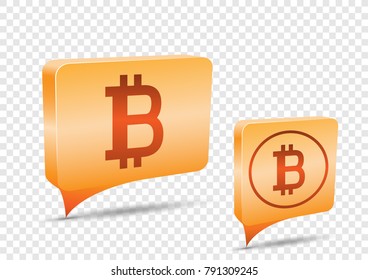 Bitcoin orange price tag sticker with shadow on transparent background. Internet money label golden crypto icon