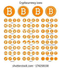 Bitcoin and other cryptocurrency vector symbols web icons  templates