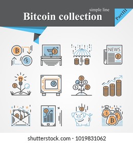 Bitcoin outline and flat  trendy icon set isolated on a white background.Modern of thin line and flat icons collection .Linear trendy symbols set.Premium qualityCryptocurrency,blockchain.PartIII